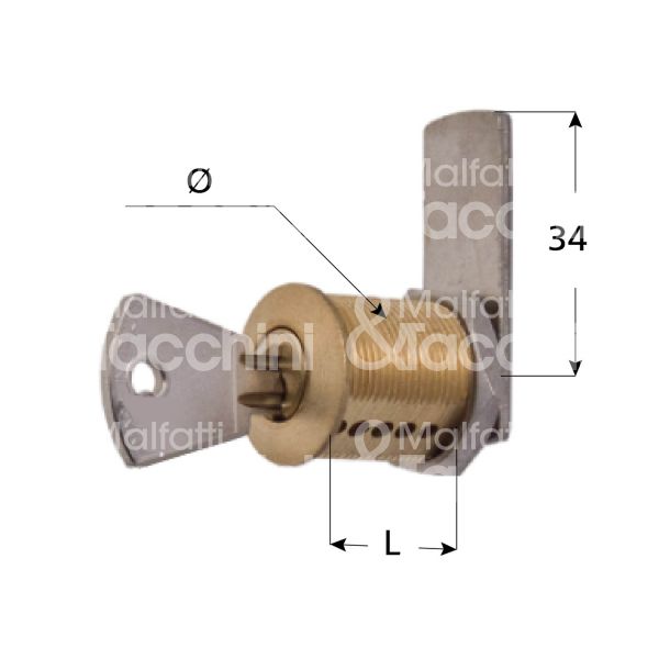 Cortellezzi 101os16 serratura universale a leva Ø 20 lunghezza mm 16 ambidestra chiave piatta kd rotazione 90° 1 estrazione ottone satinato