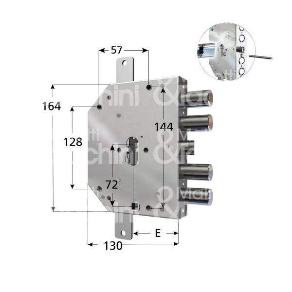 Cr 215528plqd serratura blindata a cilindro triplice e 60 dx 4 catenacci piÙ scrocco int. cat. 28 sporg. 3,5