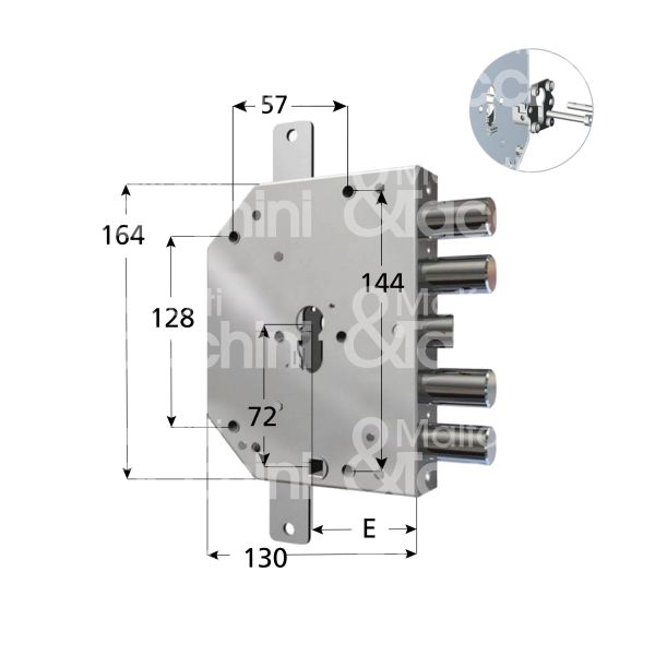 Cr 215528ppqd serratura blindata a cilindro triplice e 60 dx 4 catenacci piÙ scrocco int. cat. 28 sporg. 3,5