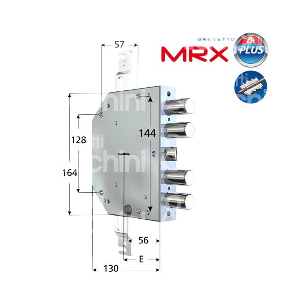 Cr 216028mrx serratura doppia mappa per blindata triplice e 60 ambidestra 4 catenacci piÙ scrocco int. cat. 28 sporg. 3,5