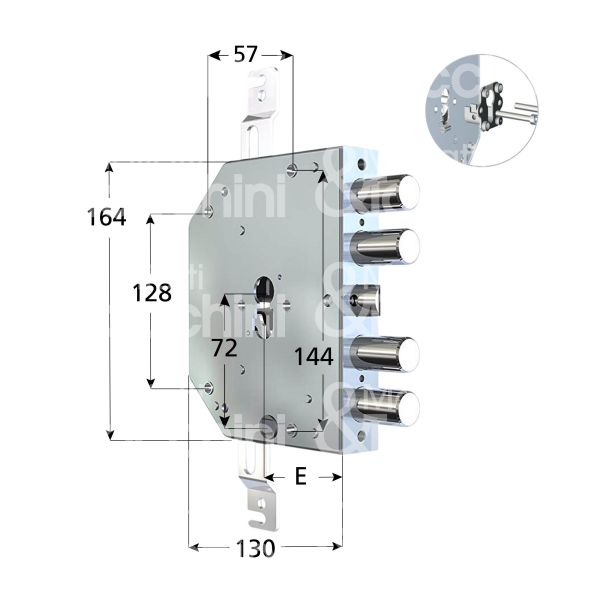 Cr 216028pe serratura blindata a cilindro triplice e 60 ambidestra 4 catenacci piÙ scrocco int. cat. 28 sporg. 3,5