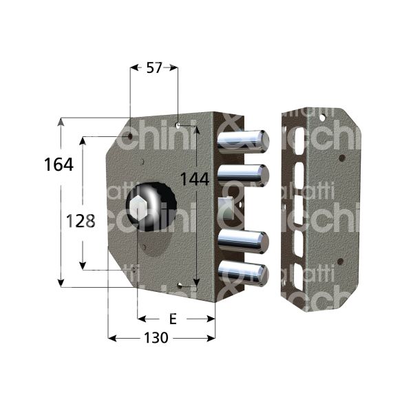 Cr 3050p60sx serratura applicare pompa Ø 27 laterale e 60 4 catenacci piÙ scrocco int. fiss. con pomolo