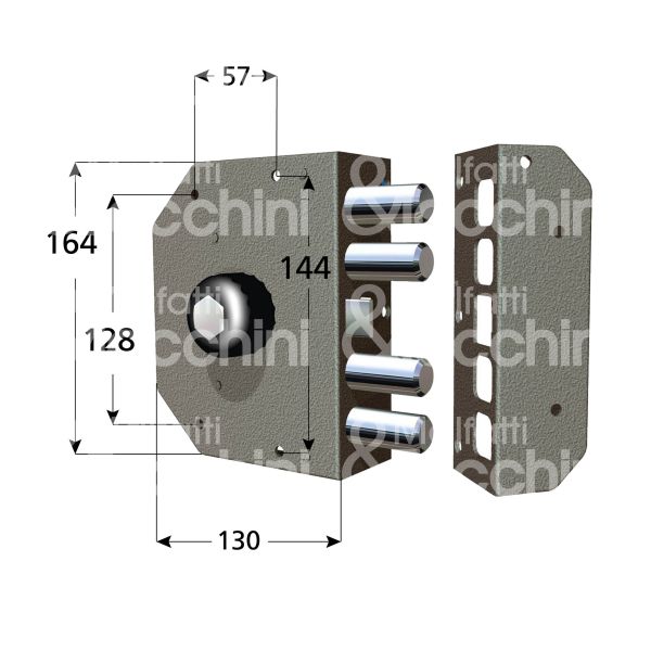 Cr 3050p60sx serratura applicare pompa Ø 27 laterale e 60 4 catenacci piÙ scrocco int. fiss. con pomolo