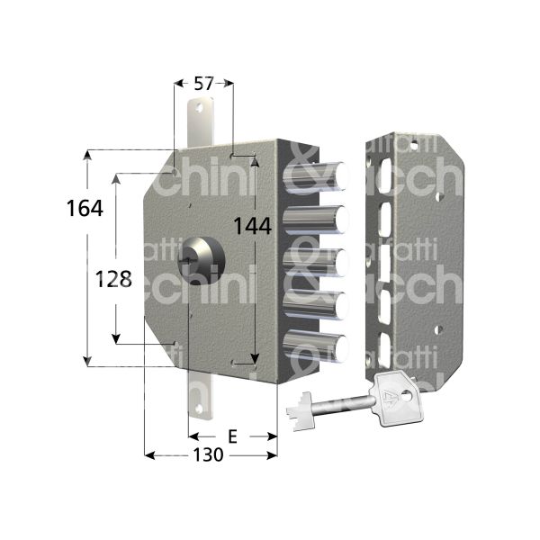 Cr 3300c60sx serratura applicare pompa Ø 27 quintuplice e 60 5 catenacci int. fiss. con chiave