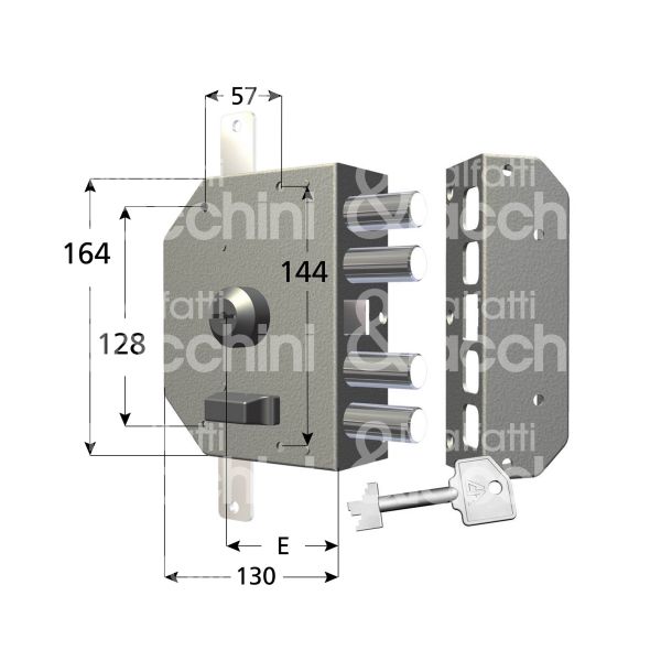 Cr 3250c60sx serratura applicare pompa Ø 27 triplice e 60 4 catenacci piÙ scrocco int. fiss. con chiave