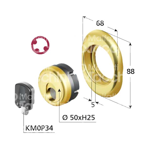 Disec 3g2fmbol protettore monolito chiave magnetica interasse fori mm 38 misura Ø 54 profondita' mm 25 ottone lucido