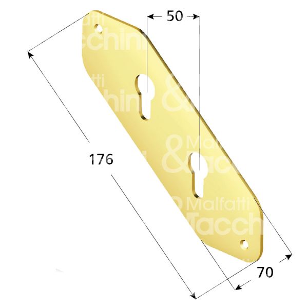 Disec a2796ob placca foro doppio cilindro ottone bronzato ambidestra interasse 50 mm 176 x 70