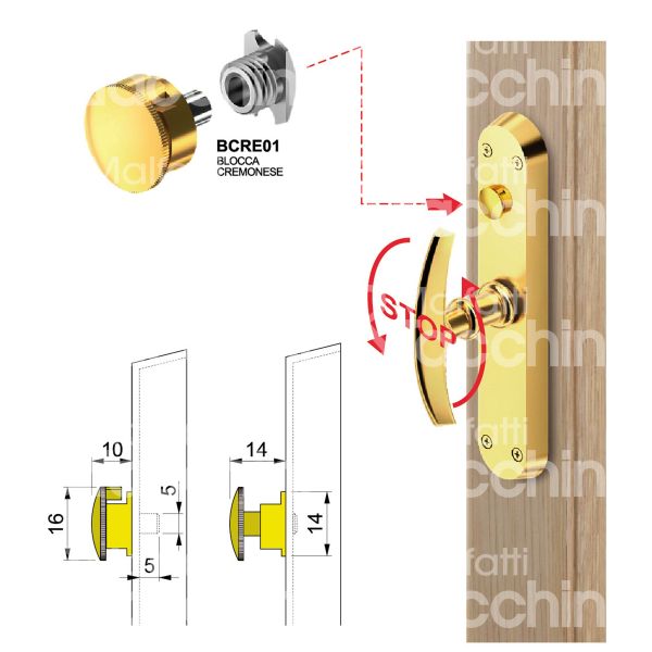 Disec bcre01cs blocca cremonese misura Ø 16 profondita' mm 10÷16 cromo satinato