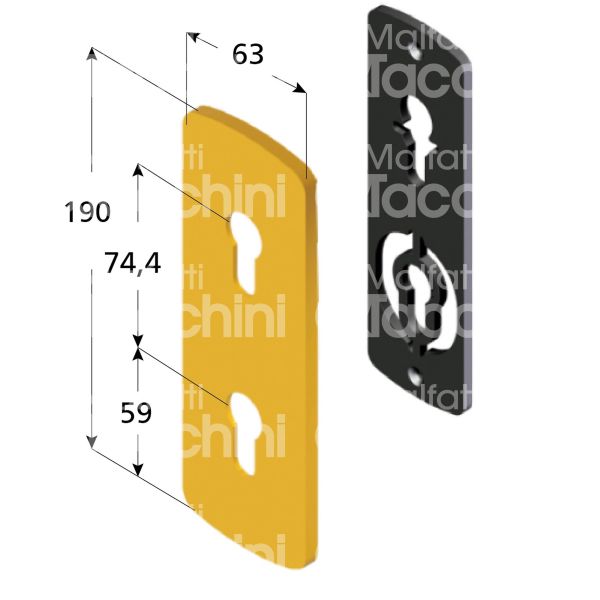 Disec ki1901pcs placca foro doppio cilindro cromo satinato interasse 74,4 mm 63 x 190