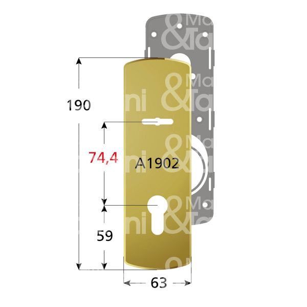 Disec ki1902pcr placca foro doppia mappa piÙ cilindro cromata interasse 74,4 mm 63 x 190