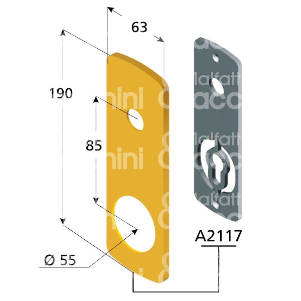 Disec ki2115pcs placca foro maniglia piÙ protettore inox cromo satinato interasse 85 mm 63 x 190 Ø 50,5