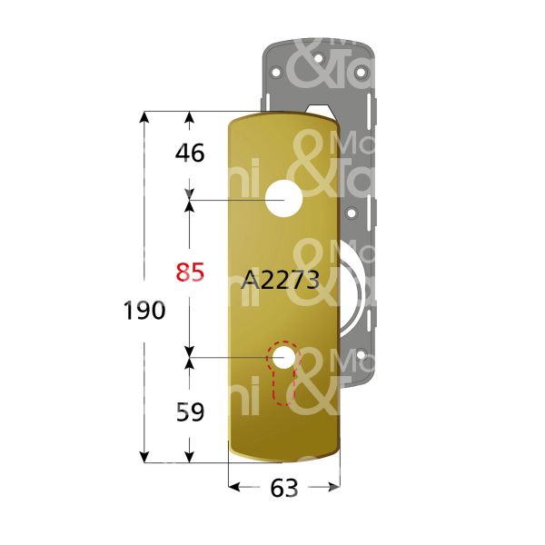 Disec ki2273pcr placca foro maniglia piÙ codolo cromo lucido interasse 85 mm 63 x 190