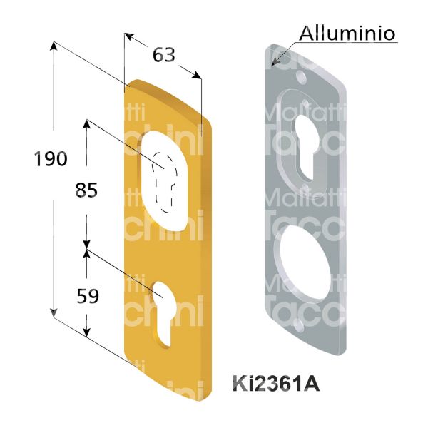 Disec ki2361aol placca foro protettore piÙ cilindro ottone lucido interasse 85 mm 63 x 190
