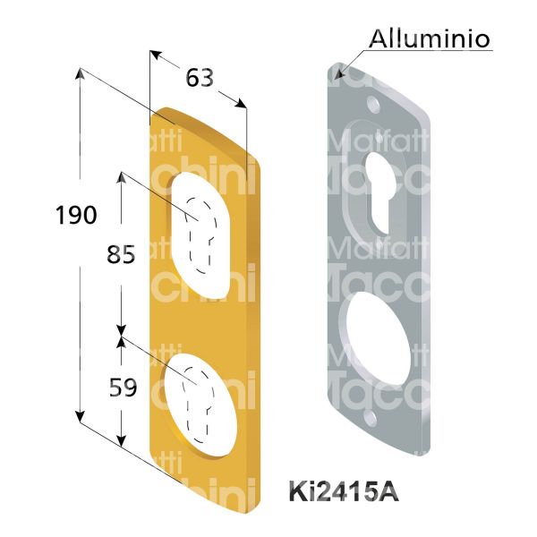Disec ki2415aol placca foro doppio protettore ottone lucido interasse 85 mm 63 x 190 Ø 50,5