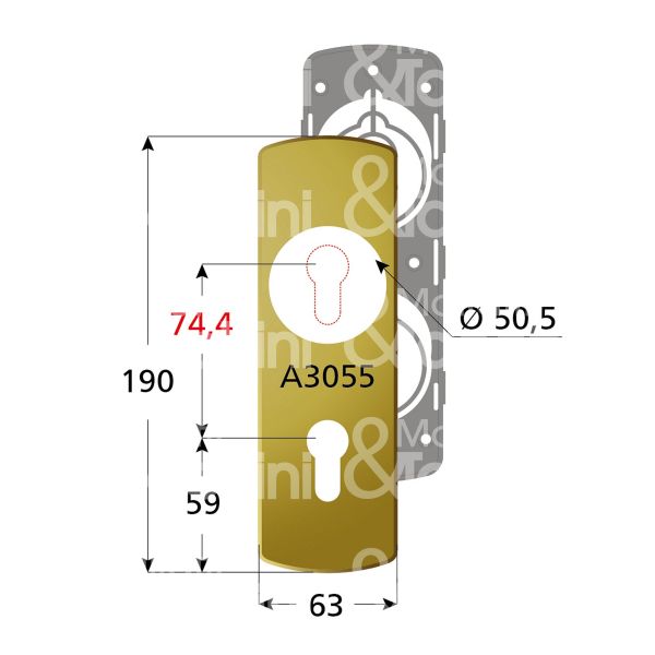 Disec ki3055cr placca foro protettore piÙ cilindro cromo lucido interasse 74,4 mm 63 x 190 Ø 50,5