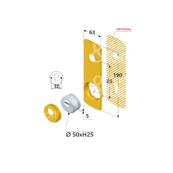 Disec ktb212br protettore monolito interasse fori mm 38 misura 63 x 190 profondita' mm 25 bronzato