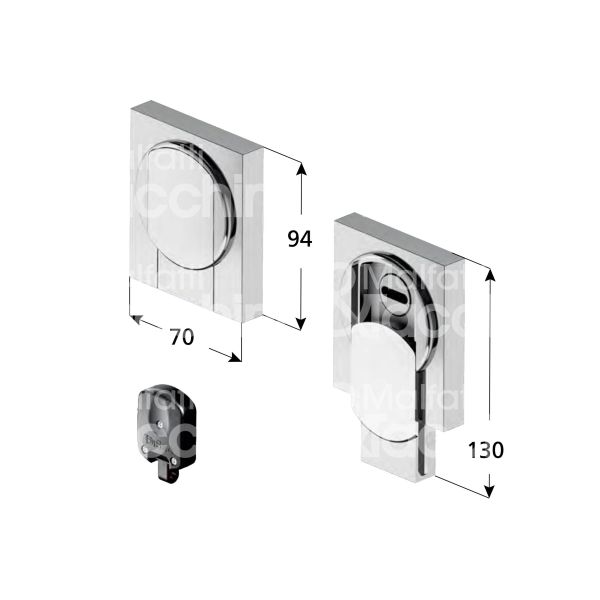 Disec mg355qol protettore magnetico monolito chiave magnetica interasse fori mm 38 misura 92 x 70 ottone lucido