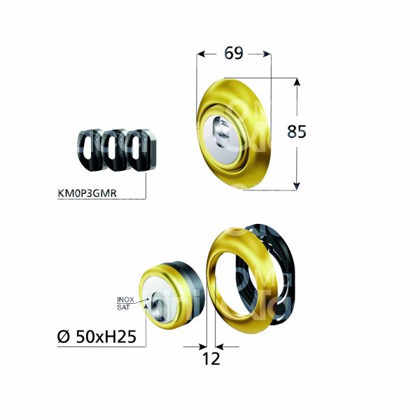 Disec mr500ol protettore monolito interasse fori mm 38 misura Ø 54 profondita' mm 25 ottone lucido