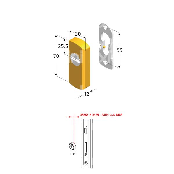 Disec sg08ol protettore per serramenti misura 30 x 70 profondita' mm 12 ottone lucido