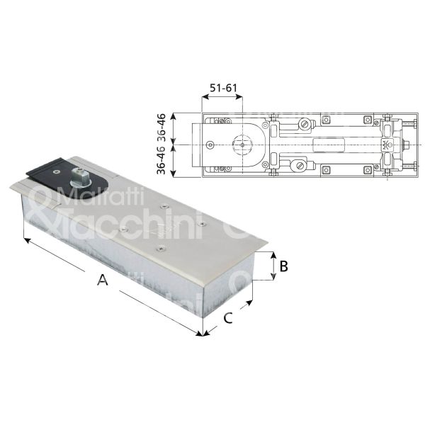 Dorma 61801301 chiudiporta pavimento bts75 forza 1÷4 105° portata kg max 120