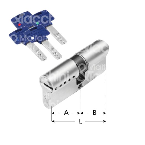 Mul-t-lock tlo3135n cilindro sagomato codolo rasabile 35 x 31 = 66 mm chiave punzonata cifratura kd cromo satinato