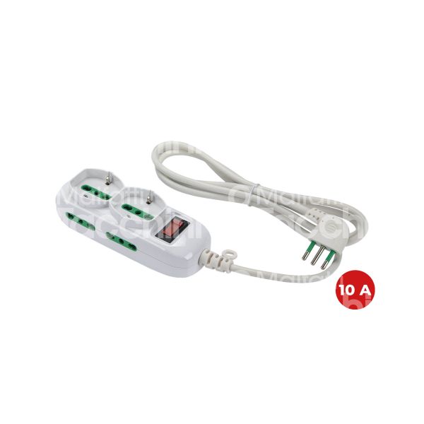 Fme fanton 474144 multipresa 6 posti con interruttore art. 474144 bianco uscite frontali 2 prese 2p+t 16a bipasso/schuko - uscite laterali 4 prese 2p+t 16a bipasso cavo 1,5 mt. spina 2p+t 10a