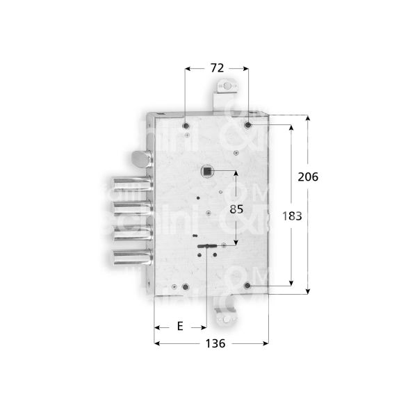 Fiam 60803380f1 serratura doppia mappa per blindata triplice e 63 ambidestra 3 catenacci piÙ scrocco int. cat. 38 sporg. 3,5