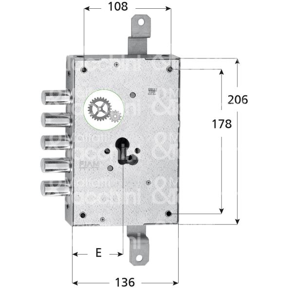 Fiam 66203280g serratura blindata a cilindro triplice e 63 ambidestra 5 catenacci int. cat. 28 sporg. 3,5