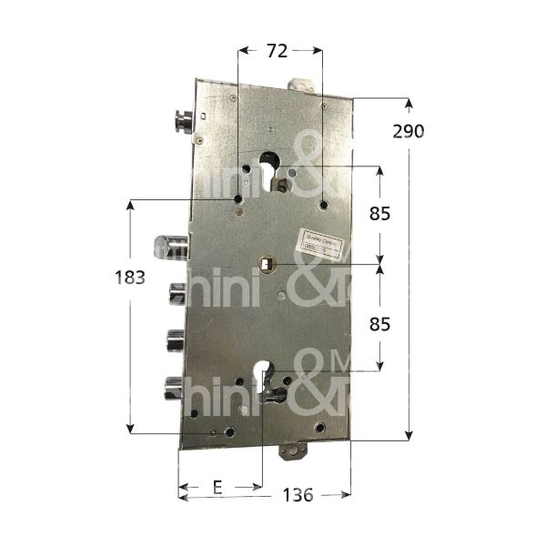 Fiam 6680328lf4 serratura per blindata a doppio cilindro triplice e 63 ambidestra 4 catenacci piÙ scrocco e limitatore d'apertura int. cat. 28 sporg. 3,5