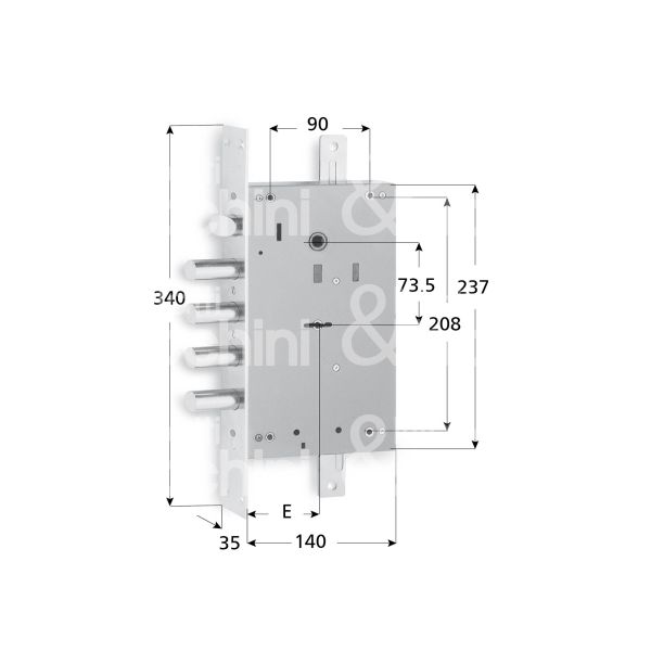 Fiam 8110000 serratura doppia mappa per blindata da infilare triplice e 68 ambidestra 4 catenacci piÙ scrocco int. cat. 38 sporg. 2