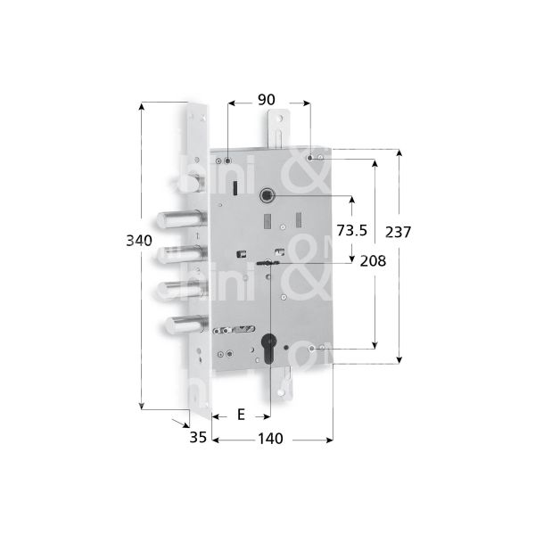 Fiam 8110005 serratura plurisistema con cilindro indipendente triplice e 68 ambidestra 4 catenacci piÙ scrocco e 1 servizio int. cat. 38