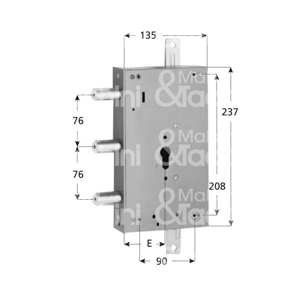 Fiam 8610200 serratura blindata a cilindro triplice e 68 ambidestra 3 catenacci filettati int. cat. 76 sporg. 2