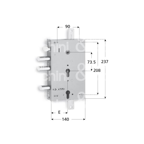 Fiam 8680505 serratura per blindata a doppio cilindro indip. triplice e 68 ambidestra 2 catenacci piÙ scrocco e 1 servizio int. cat. 38 sporg. 5