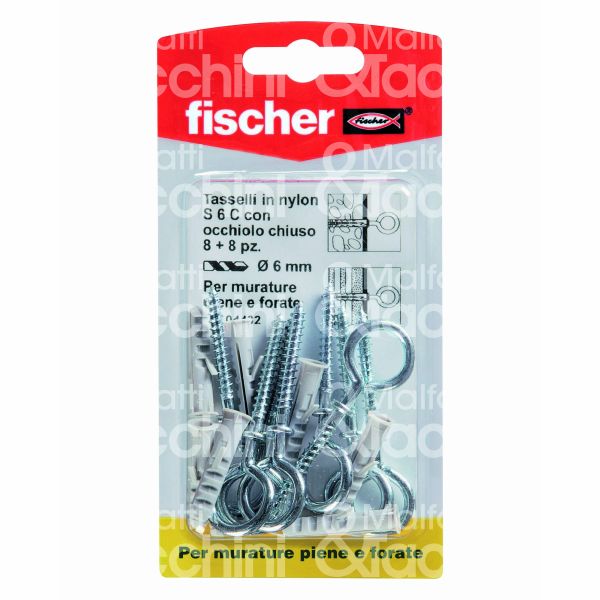 Fischer 504433 tassello nylon s 6 c/8k confezione blister pz 10 impronta gancio corto Ø foro mm 6 l mm 30