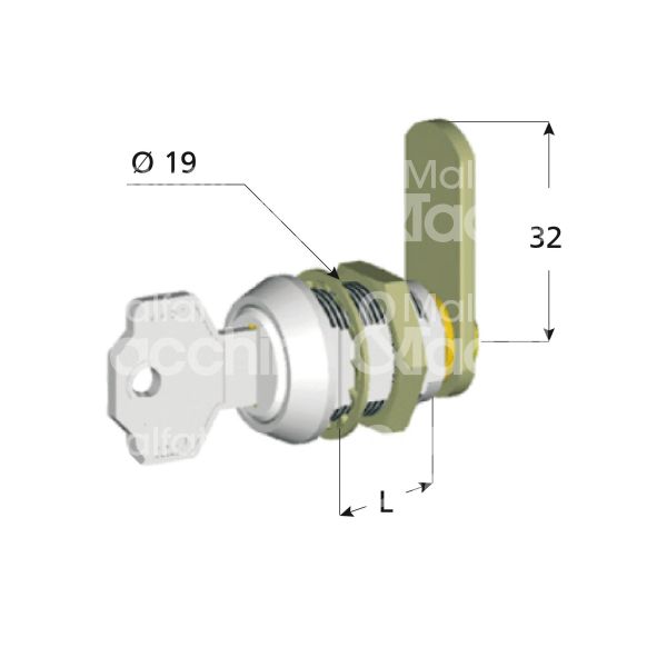Giussani serrature 03125744 serratura universale a leva Ø 19 lunghezza mm 13 ambidestra chiave piatta ka rotazione 180° 2 estrazione nichelato