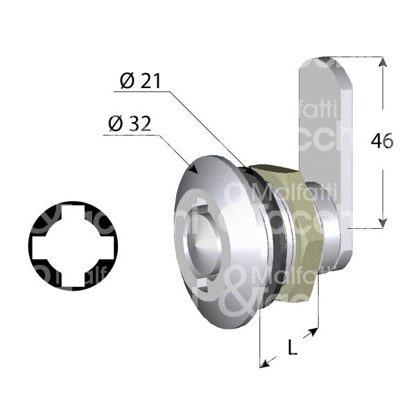 Giussani serrature box4t serratura universale a leva Ø 21 lunghezza mm 20 ambidestra chiave tubolare 4 tacche rotazione 90° nichelato