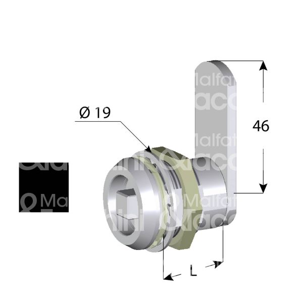 Giussani serrature boxq7 serratura per sportello gas a leva Ø 19 lunghezza mm 20 ambidestra chiave quadro 7 rotazione 90° nichelato