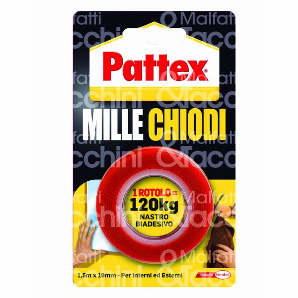 Henkel 1415580 nastro biadesivo extra forte millechiodi tape h mm 19 x l mt 1,5