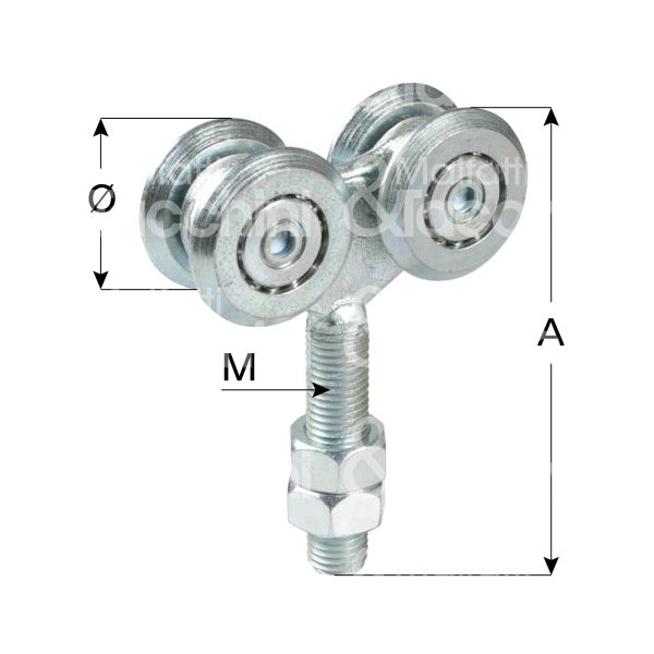 Ibfm 331044 carrello per scorrevoli art. 331044 4 ruote materiale acciaio Ø mm 44 fissaggio perno m 12 portata kg 200