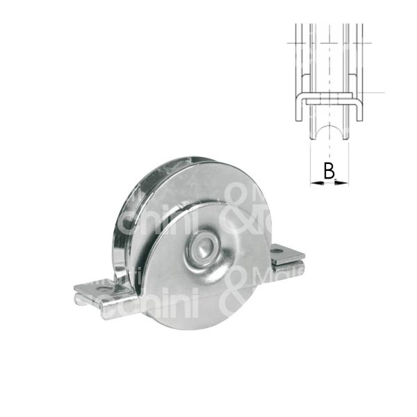 Ibfm 392080l ruota gola semitonda con supporto art. 392-080l acciaio zincato Ø mm 80 l mm 25 - 1 cuscinetto portata kg 250