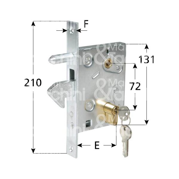 Ibfm 447 serratura infilare a gancio sporgente e 60 ambidestra per cancello zincato foro sagomato