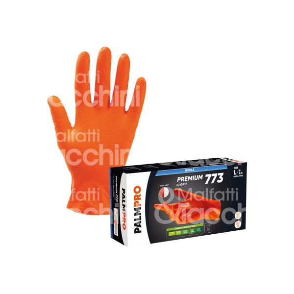 Icoguanti 773l guanto monouso hi-grip materiale nitrile taglia l colore arancione spessore mm 0,16 lunghezza mm 240 confezione pz 50