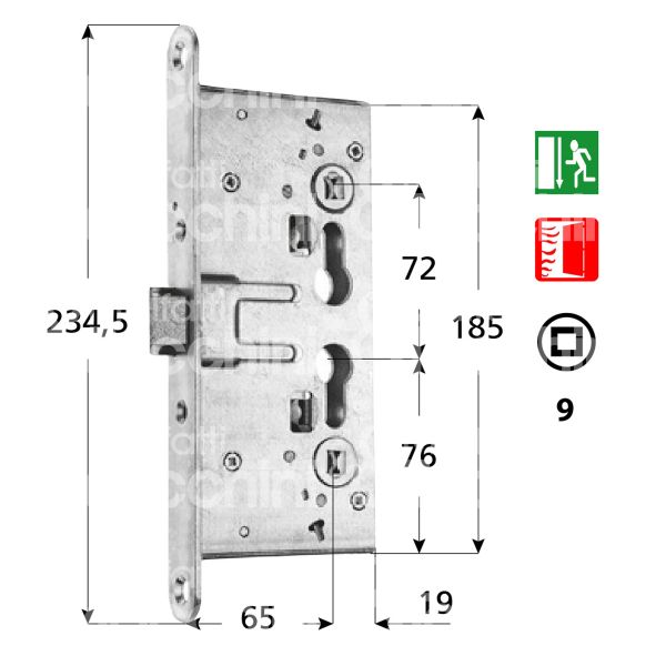 Iseo 214110654 serratura laterale per maniglioni antipanico quadro entrata 65 int. man. 72