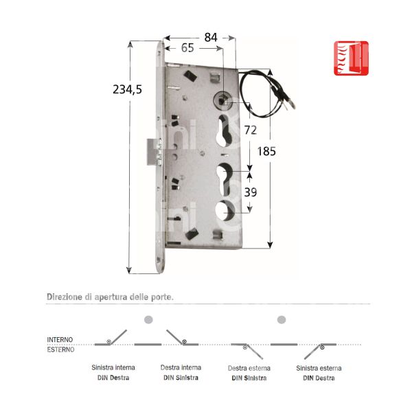 Iseo 214910654s serratura elettrica laterale sinistra per maniglioni antipanico quadro entrata 65 int. man. 72