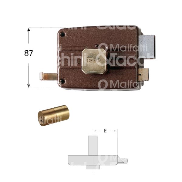 Iseo 411502 serratura per portoncino scrocco piÙ catenaccio pomolo piÙ cilindro / cilindro fisso e 50 dx