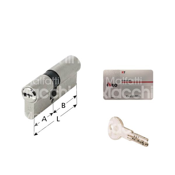 Iseo 504200390 cilindro sagomato chiave/chiave r7 30 x 10 = 40 mm chiave punzonata profilo r7 cifratura kd nichelato