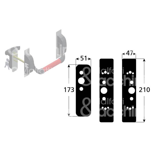 Iseo 94100655 kit 3 placche mascheramento fori per maniglioni antipanico nera