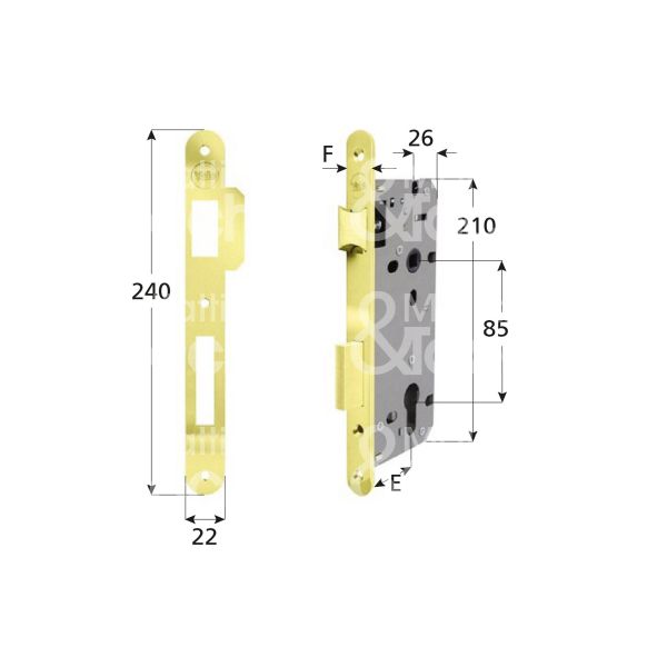 Yale 52x1035 serratura patent bordo tondo e 35 int. man. 85 scrocco piÙ catenaccio ottone lucido