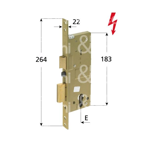 Yale 5810040 elettroserratura da infilare per legno laterale e 40 ambidestra foro sagomato 2 mandate frontale 22 x 264