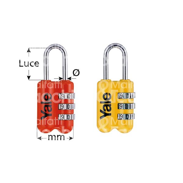 Yale yp2g lucchetto ad arco mm 23 chiave a combinazione cifratura kd